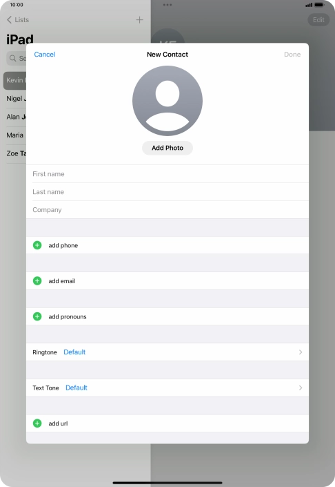 Press First name and key in the first name.