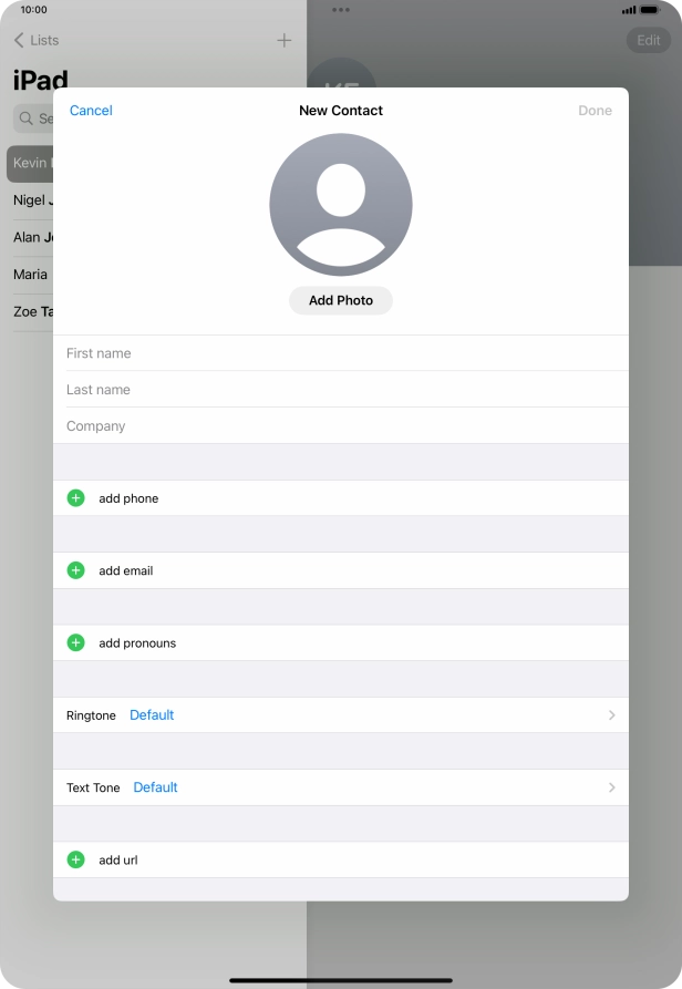 Press First name and key in the first name.