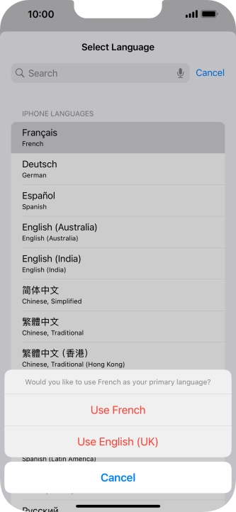 To select the new language as the default phone language, press Use ‹language› .