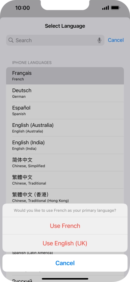 To select the new language as the default phone language, press Use ‹language› .
