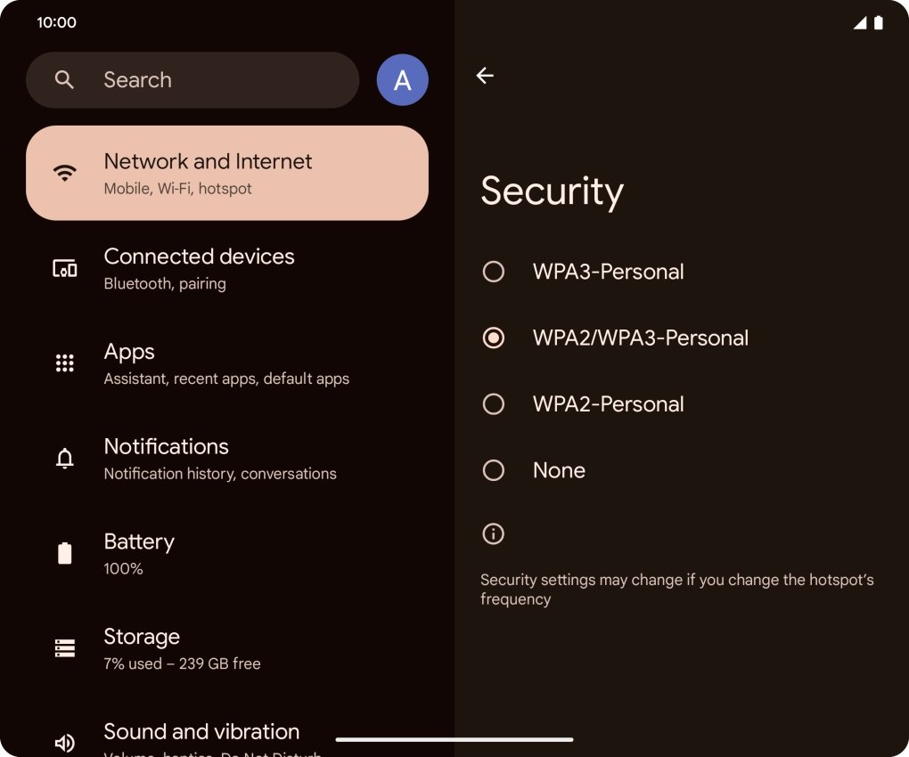Press WPA3-Personal to password protect your Wi-Fi hotspot.