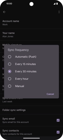 Press the required setting.