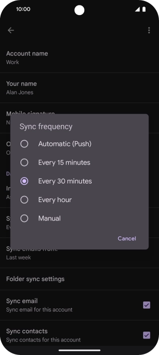 Press the required setting.