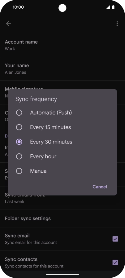 Press the required setting.