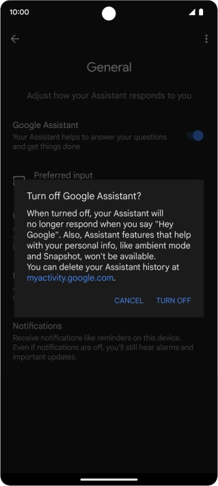 If you turn off the function, press TURN OFF.