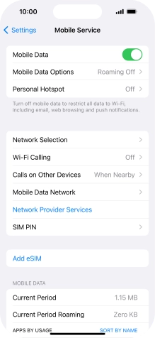 The total data usage is displayed next to Current Period. The total data usage is displayed next to Current Period.