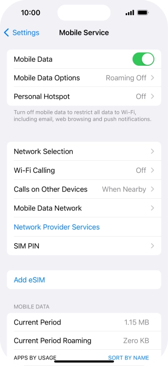 The total data usage is displayed next to Current Period. The total data usage is displayed next to Current Period.