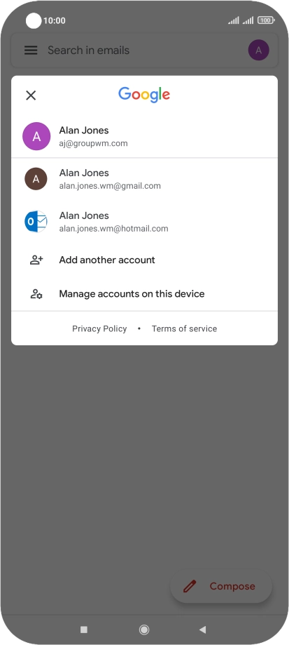 Press the required email account.