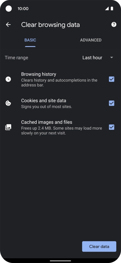Press the fields next to the required data types. Press the fields next to the required data types.