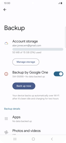 Press Back up now and wait while the phone memory is backed up.