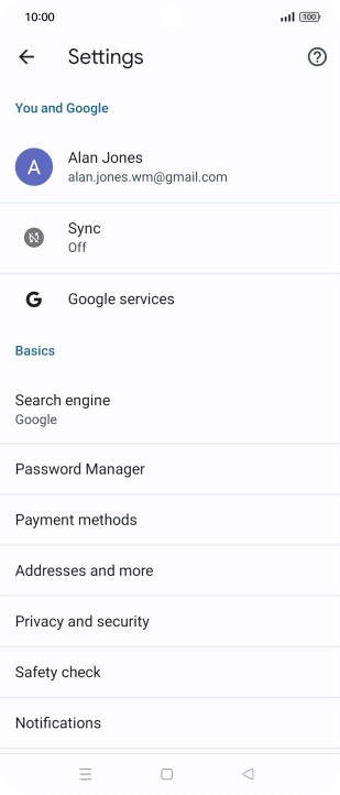 Press Privacy and security.