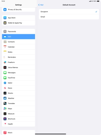 Press the required email account to select the email account as your default account. Press the required email account to select the email account as your default account.