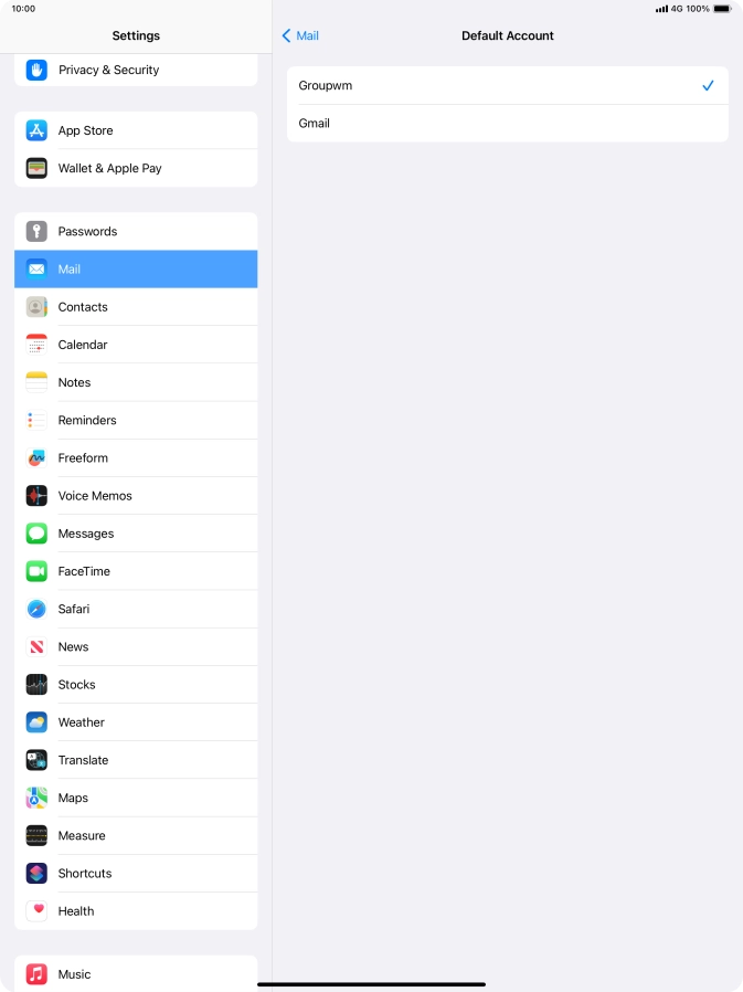 Press the required email account to select the email account as your default account. Press the required email account to select the email account as your default account.
