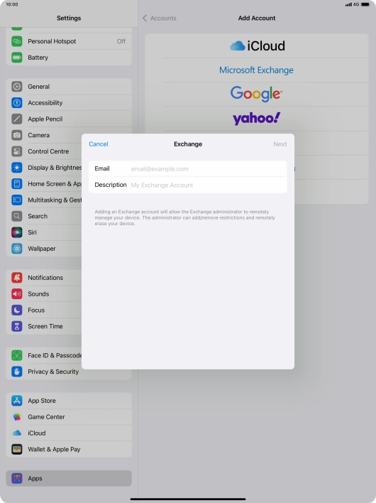 Press Email and key in your email address.
