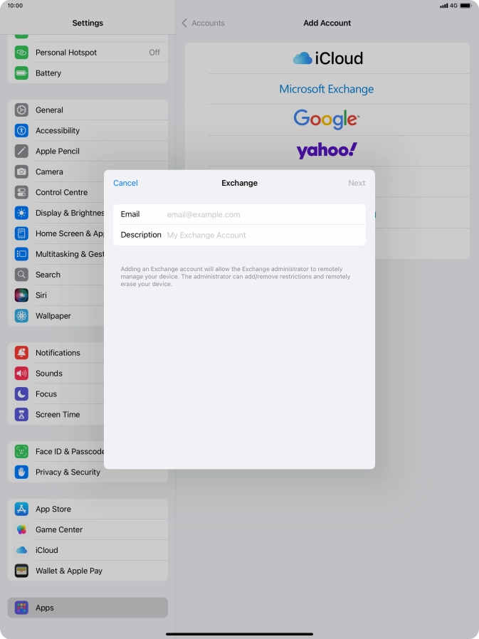 Press Email and key in your email address.