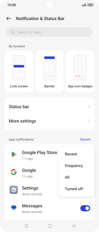 Press the required setting.