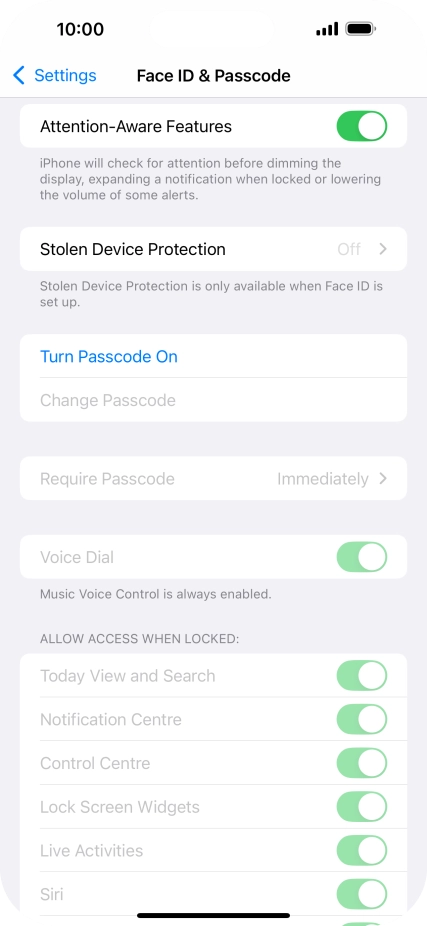 Press Turn Passcode On and key in a phone lock code of your own choice twice.