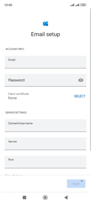 Press Password and key in the password for your email account.