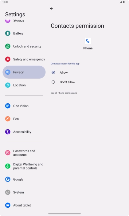 Press the required setting.