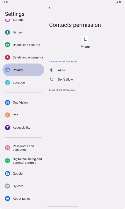 Press the required setting.