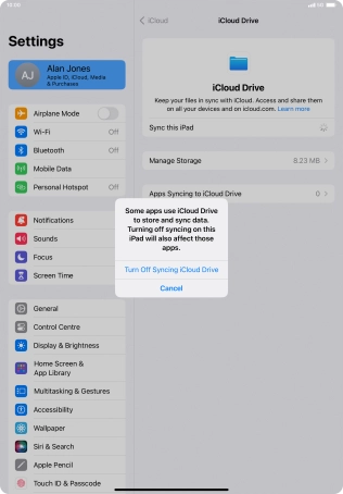 If you turn off the function, press Turn Off Syncing iCloud Drive.