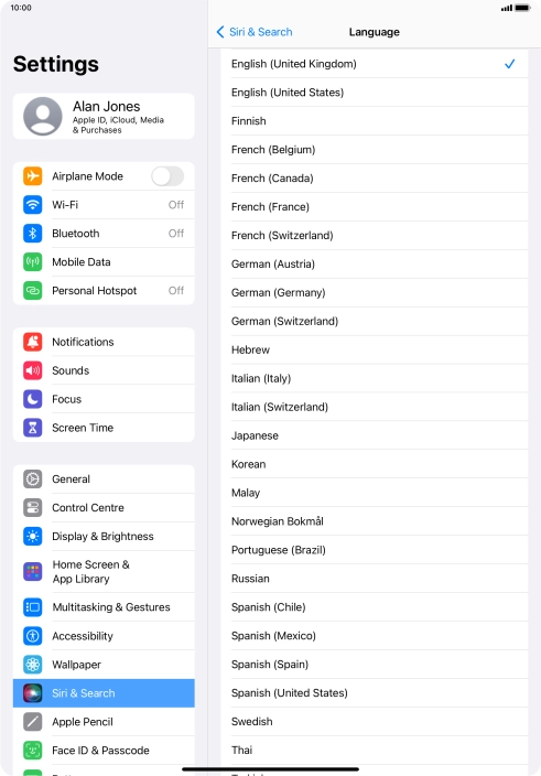 Press the required language.