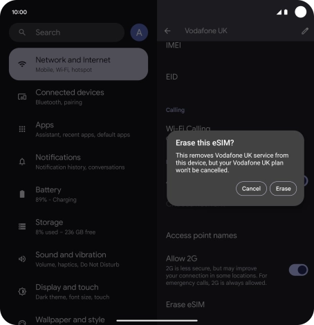 Press Erase and follow the instructions on the screen to delete your eSIM.