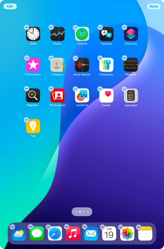 To remove an application from Dock, press and hold the required application and drag it upwards from Dock.