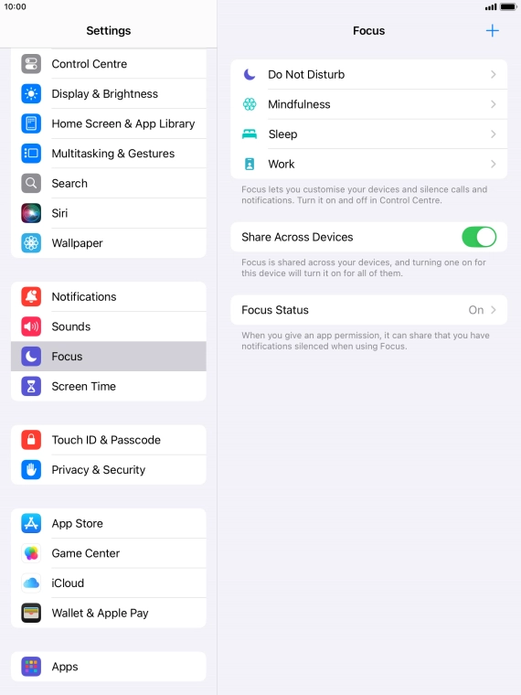Press the required focus mode.