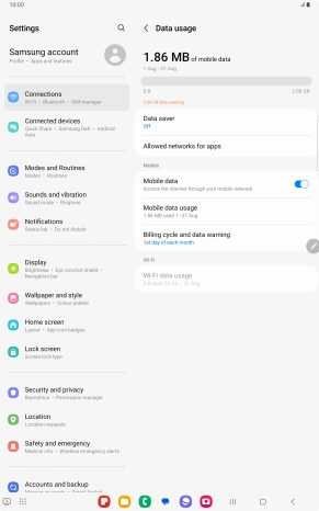 The total data usage is displayed. The total data usage is displayed.