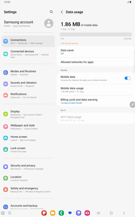 The total data usage is displayed. The total data usage is displayed.