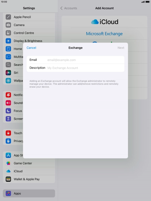 Press Email and key in your email address.