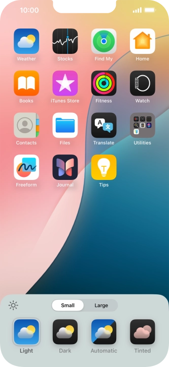 Press the required setting to select the size of app icons on the home screen. Press the required setting to select the size of app icons on the home screen.