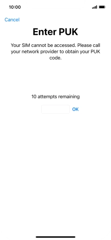 Key in the PUK and press OK.