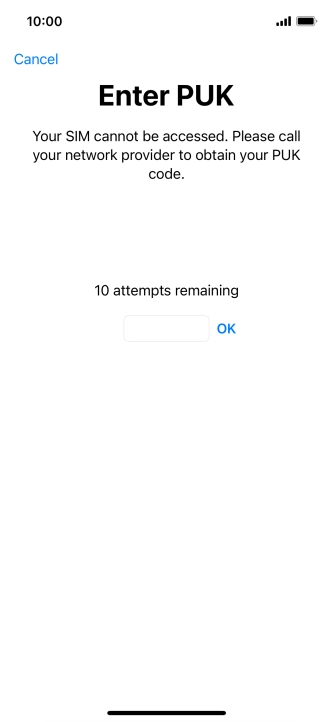 Key in the PUK and press OK.