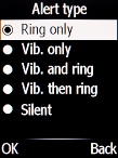 Select Vib. only to turn on vibration.