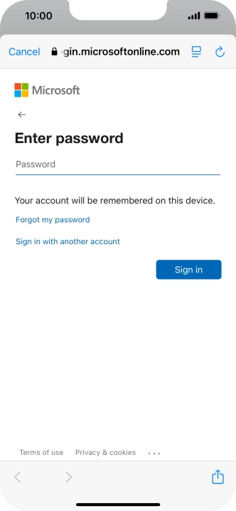Press Password and key in the password for your email account.