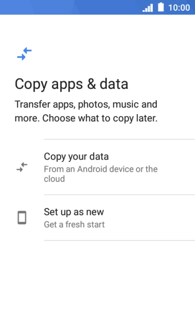 You can transfer the contents of another phone to your phone when it's activated for the first time and after a factory reset. When this screen is displayed, your phone is ready to transfer contents from another phone.
