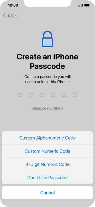 Follow the instructions on the screen to turn on use of phone lock code or press Don't Use Passcode.