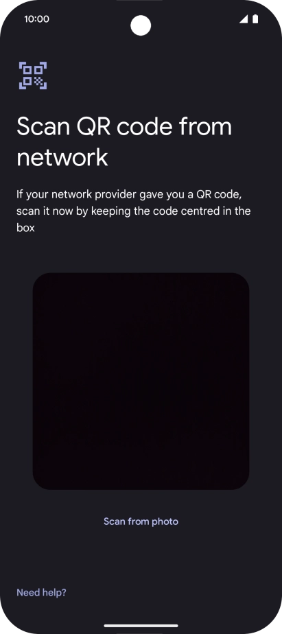 Place the QR code you've received inside the phone camera frame to scan the code. If you’ve deleted your eSIM, you can re-add it using your existing QR code. If you’re having problems, see our FAQ. Place the QR code you've received inside the phone camera frame to scan the code. If you’ve deleted your eSIM, you can re-add it using your existing QR code. If you’re having problems, see our FAQ.