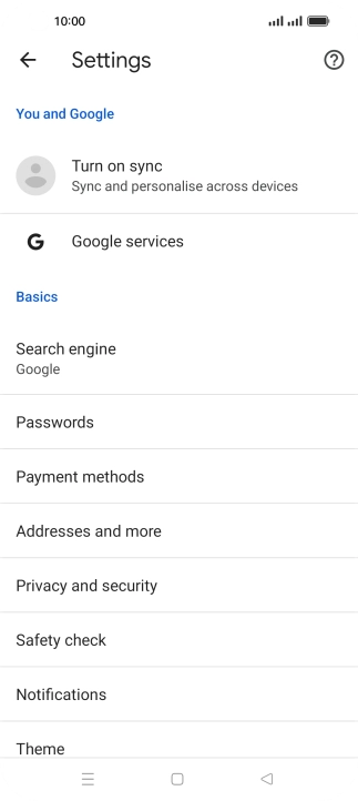 Press Privacy and security.