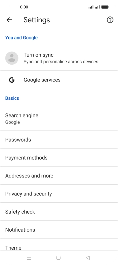 Press Privacy and security.