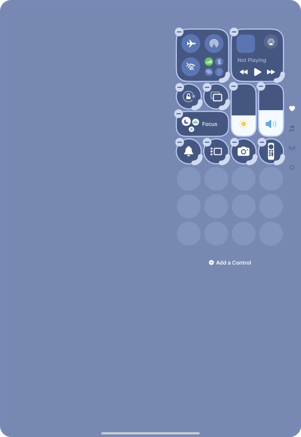 Press Add a Control and follow the instructions on the screen to add the required function to Control Centre.
