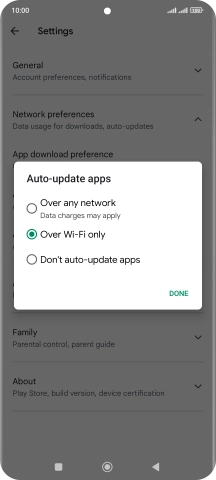 To turn on automatic update of apps using mobile network, press Over any network.