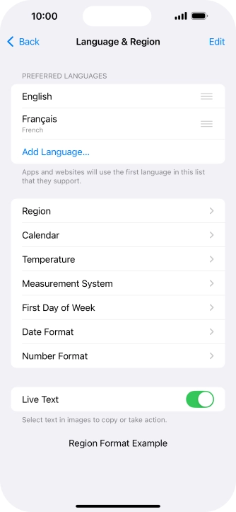 To subsequently select another language as the default language, press the move icon next to the required language and drag it to the top of the list.