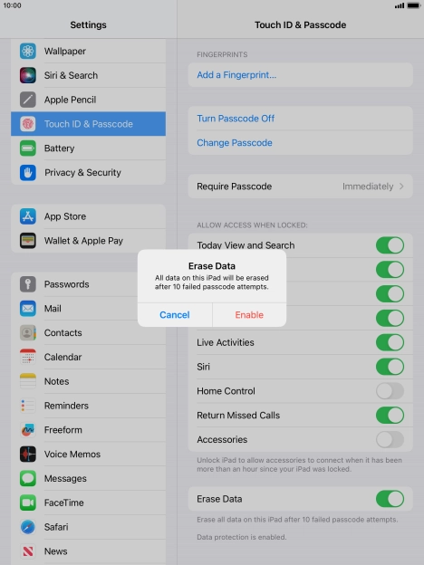 If you turn on the function, press Enable.