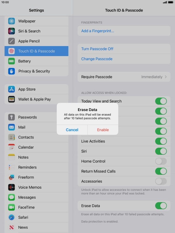 If you turn on the function, press Enable.