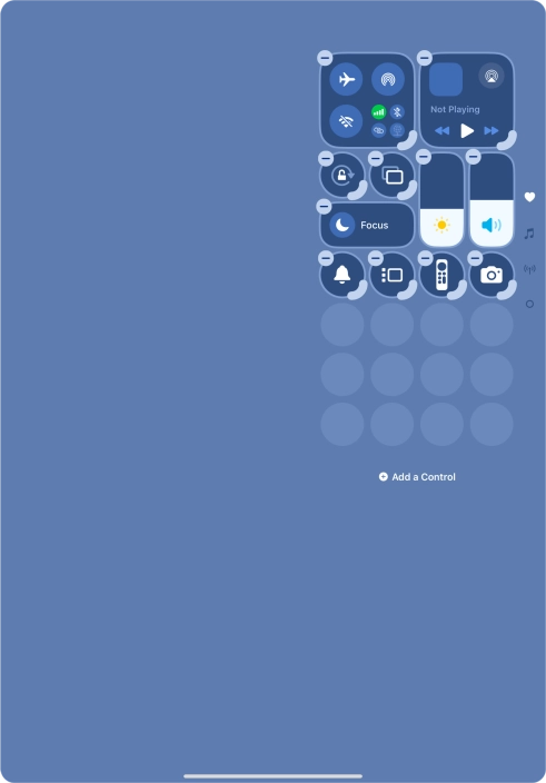 Press Add a Control and follow the instructions on the screen to add the required function to Control Centre.