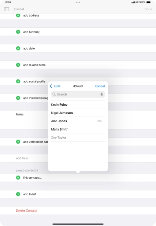 Press the required contact.