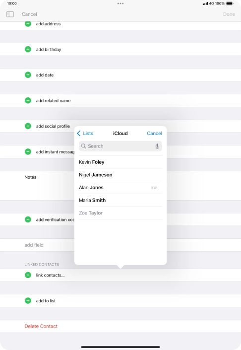 Press the required contact.